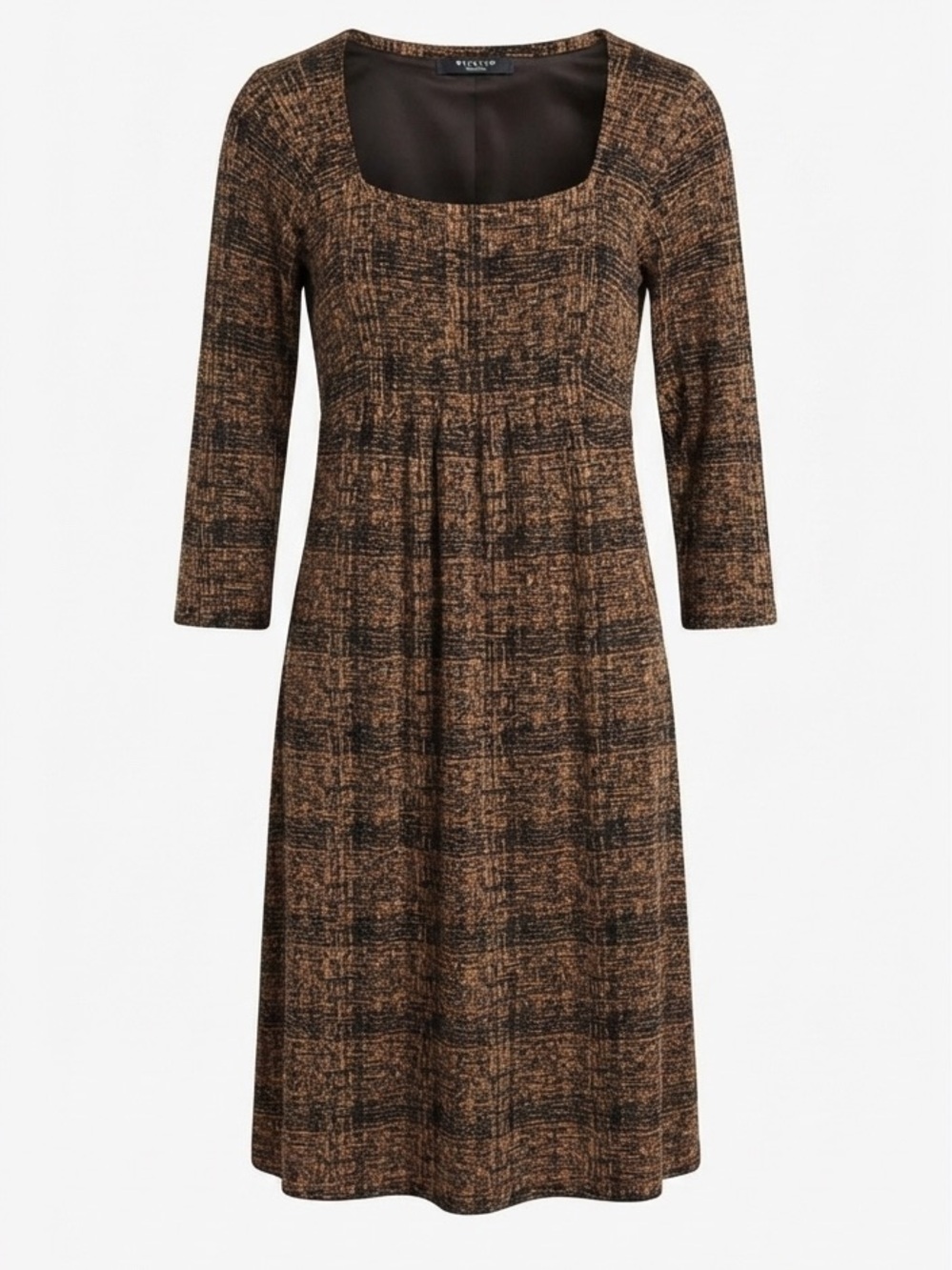 Max Mara Brown Textured Knit Square Neck Dress Medium Quiet Luxury